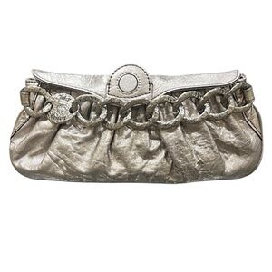 Vintage Juicy Couture Metallic Silver Crackled Leather Clutch - Y2K McBling